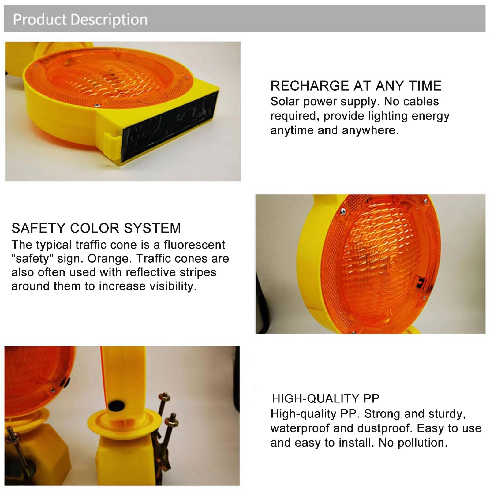 Luces solares de advertencia industriales, baliza de construcción estroboscópica LED, señal súper brillante impermeable, 27,7 x 12,4 x 6,3 cm, indicador de seguridad de alta visibilidad, ideal para