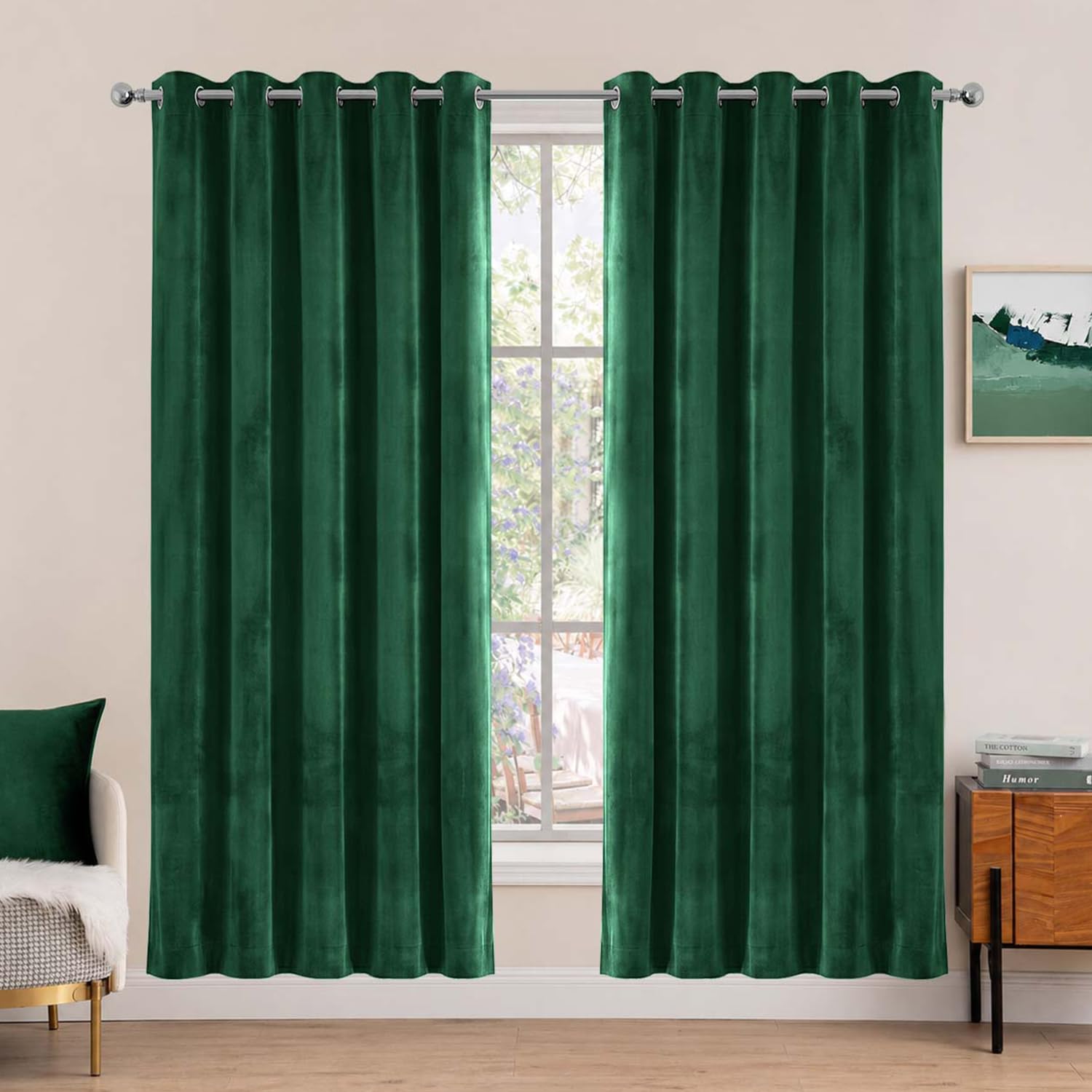 Hafaa Blackout Curtains for Bedroom 66x84 Green Velvet Curtains 2 Panels