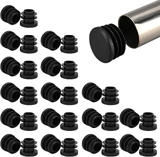 32 Pack 5/8" (16 mm) OD Ribbed Plastic Hole Plugs, Round Ribbed Metal Tubing End Caps, Glide Insert Furniture & Fence Finishing Plugs, Durable & Noise Reduction Plastic Pipe Plug, Black