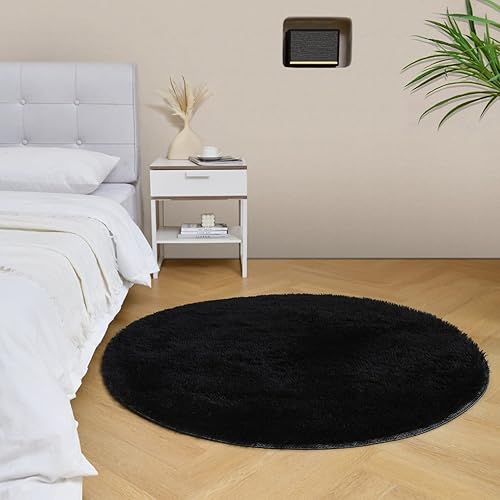 duduta Alfombra redonda negra esponjosa de 4 x 4 pies, alfombra circular de felpa peluda para guardería, dormitorio, sala de estar, decoración del disponible en Yaxa Mexico