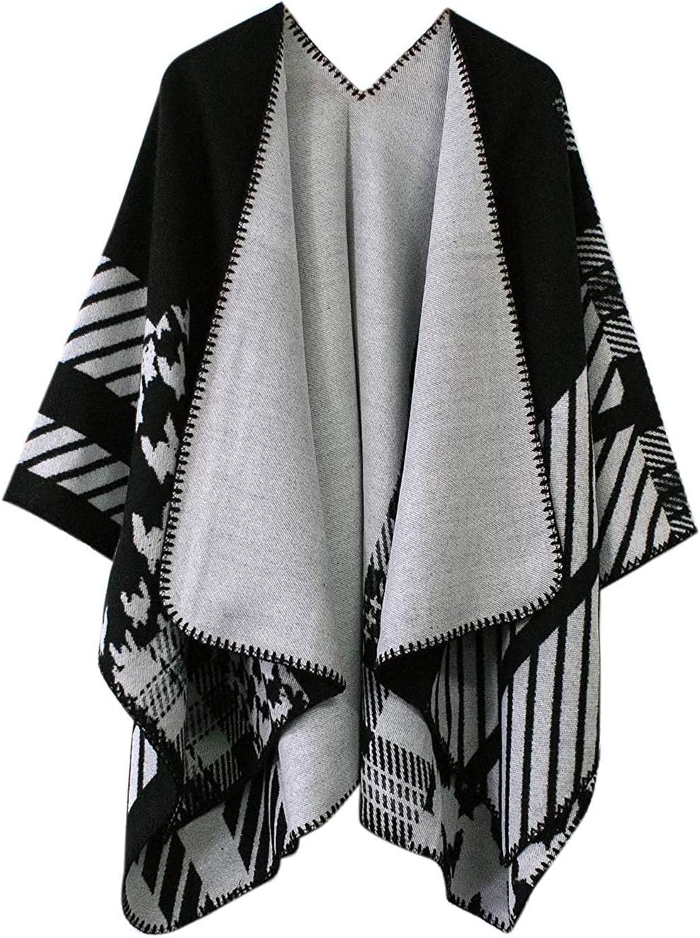 Women's Vintage Pattern Open Front Poncho Cape Shawl Winter Shawl Wraps