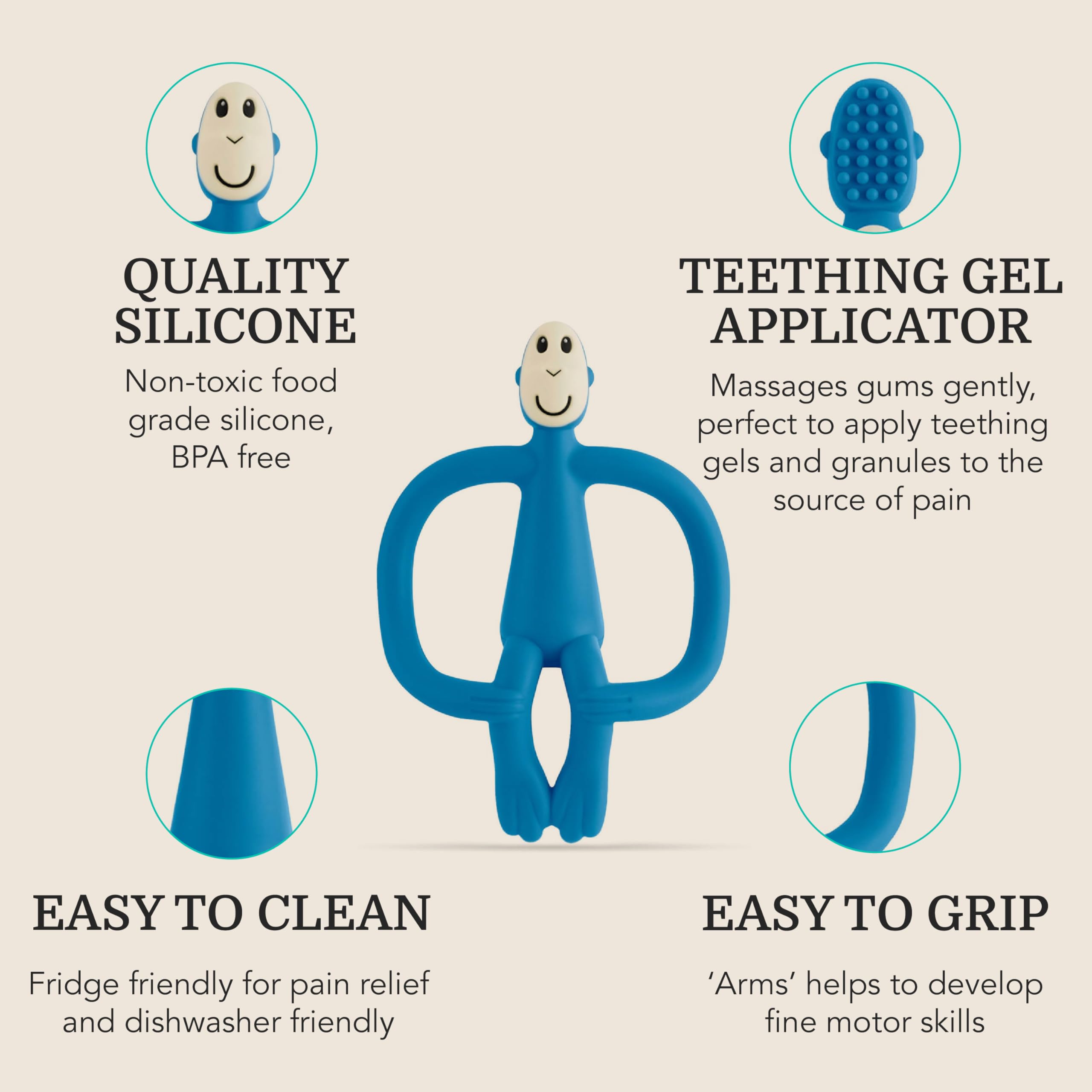 Matchstick Monkey, Original Teether & Gel Applicator, Antimicrobial Silicone Teething Toys for Baby, Easy to Grip, BPA Free, 3 Months Old+, 10.5 cm, Light Blue Monkey — view 7