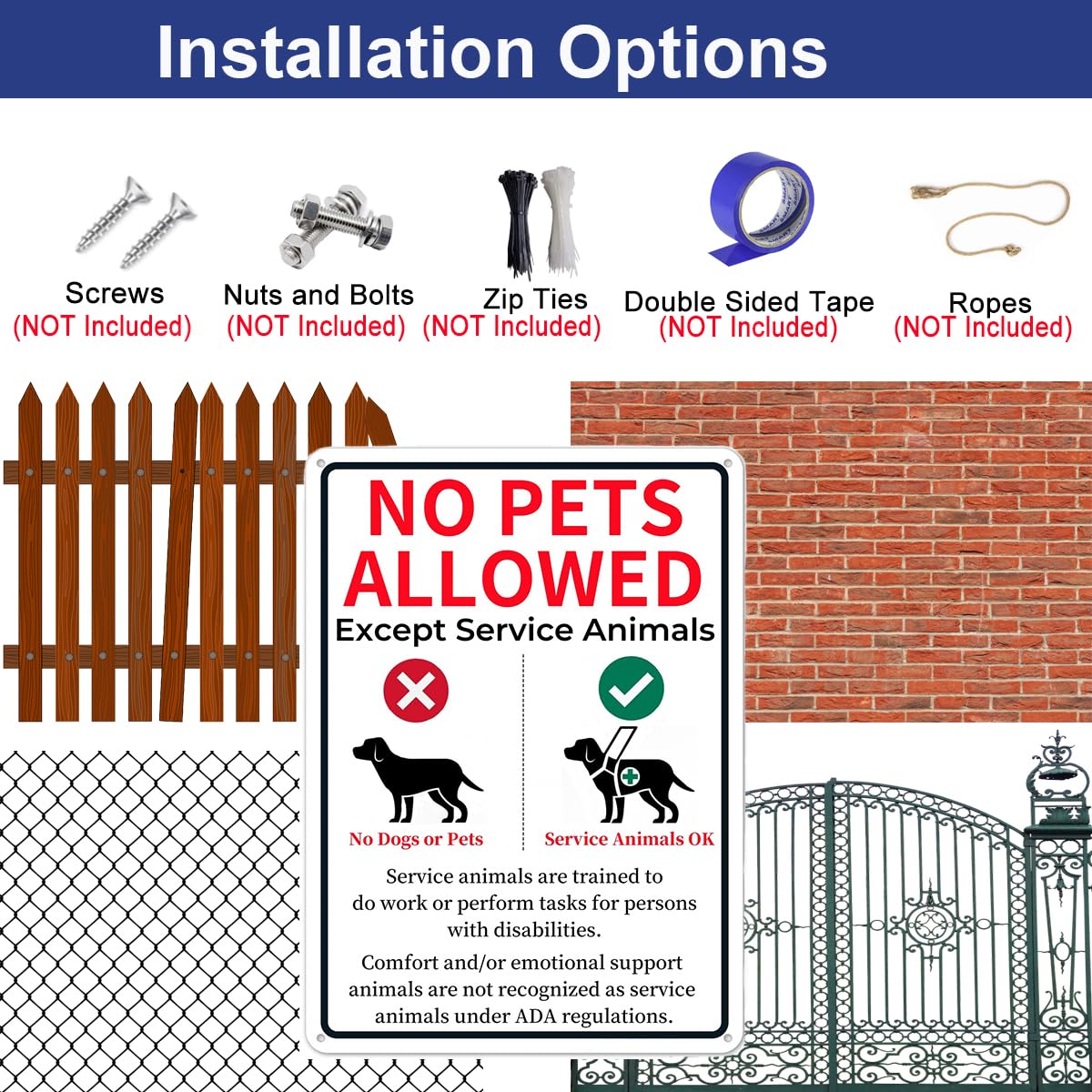 E-HORDE No Pets Allowed Sign 10x14 Inches, Aluminum 'No Dogs Except Service Animals' - Image 3