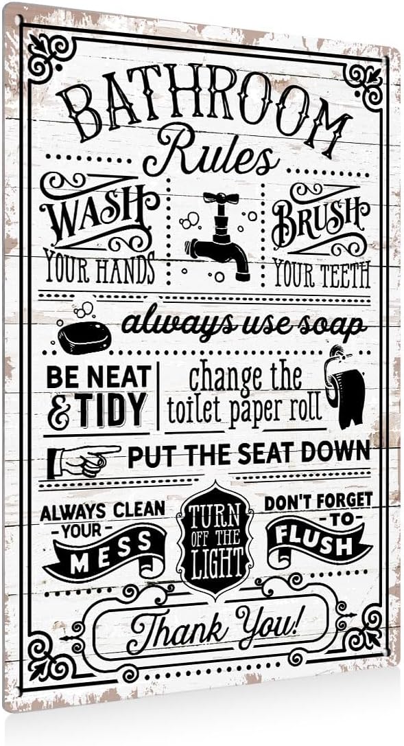 Aluminium plate 768 Bathroom Rules Sign Bathroom Decor