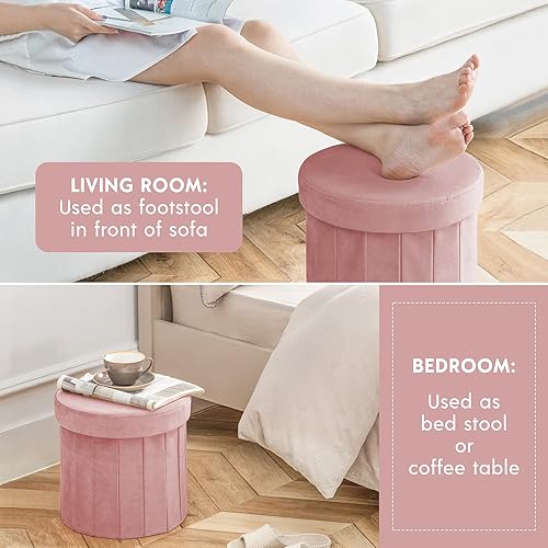 Miniatura 5 de Phantoscope Otomana de almacenamiento redonda de 15 pulgadas, cajas de almacenamiento plegables de terciopelo, reposapiés, caja de juguetes otomana,
