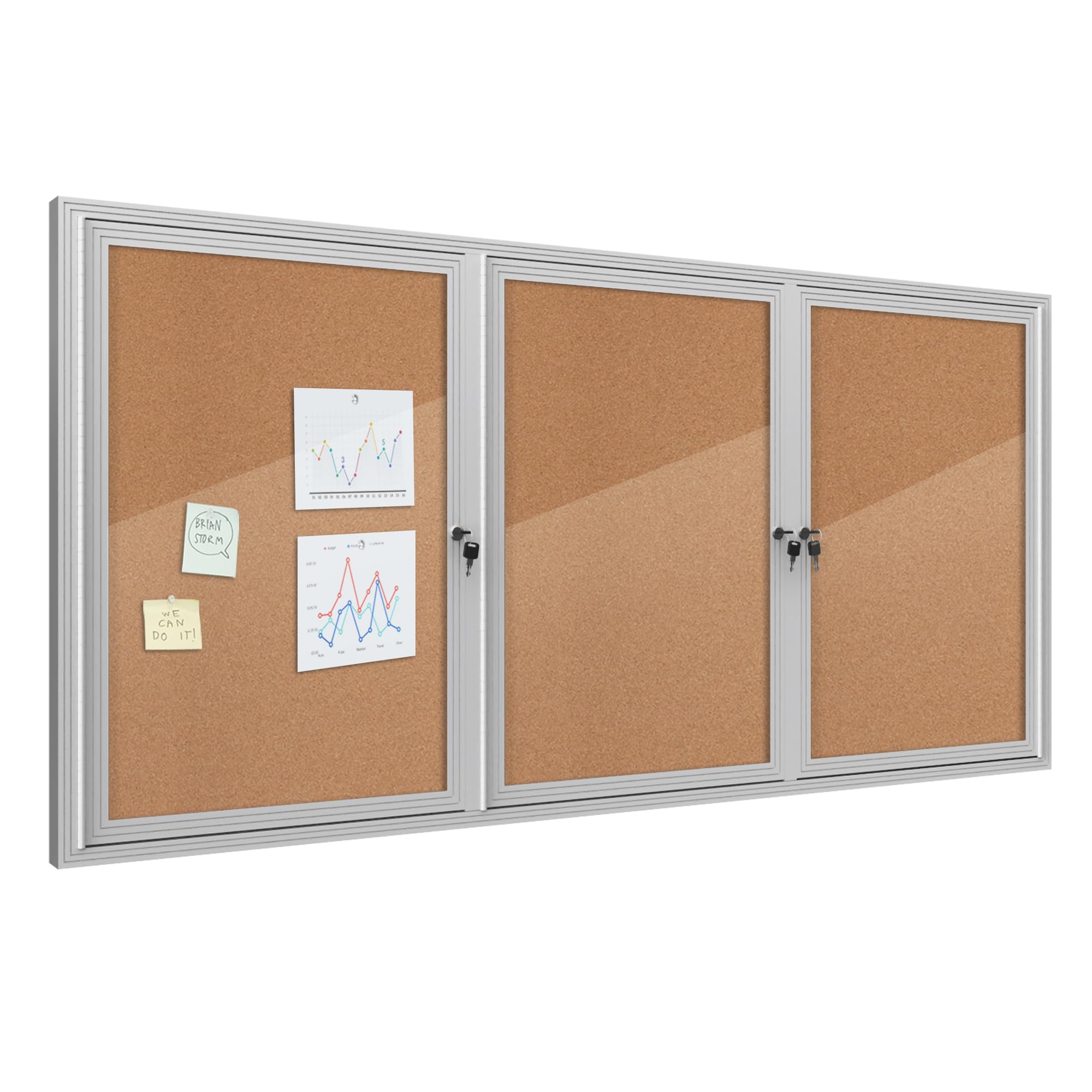 Mifuro 70"x34" Enclosed Bulletin Board, Outdoor Lockable Weather-Resistant Aluminum Cork Noticeboard for School & Office, Silver Frame w/Cork