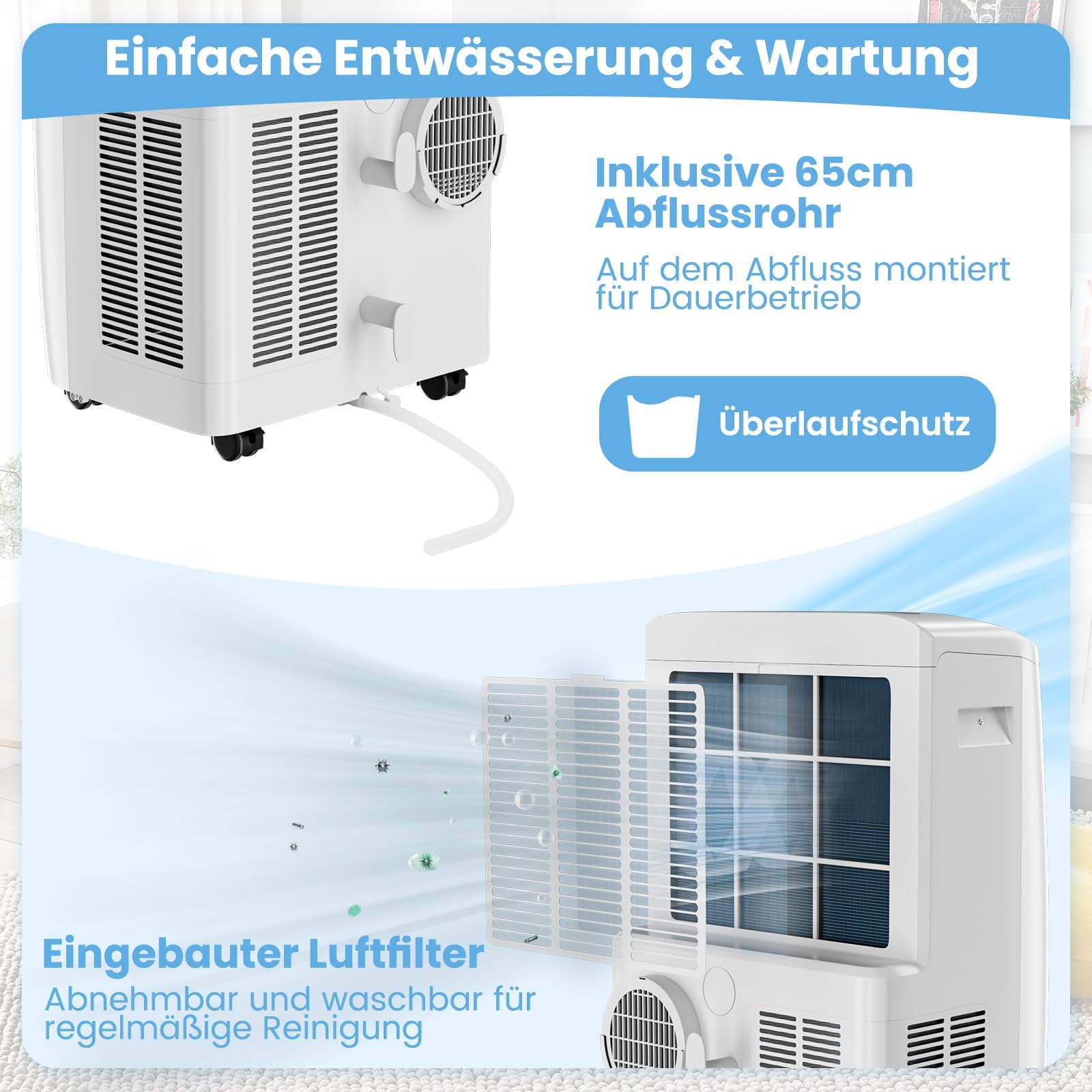 COSTWAY 14000BTU Klimagerät mit Abluftschlauch 4100W | Klimaanlage 5 in 1 Kühlen, Heizen, Entfeuchten, Schlafmodus für Räume bis zu 135 m³, Fernbedienung/App, 24H Timer