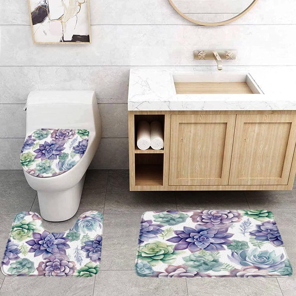 VPUPCN Succulent Plant 3 Pcs Bath Rugs Set,Cactus Tropical Desert Botanical Boho Floral Exotic Bathroom Kitchen Rug with 16