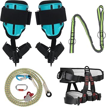 Tree Climbing Spikes Kit, Tree Climbing Gear with Adjustable Climbing Belt, Triple Lock Adjuster Arborist Rope and Bungee Chainsaw Strap Lanyard, for Tree Climbers Arborist Fall Protection