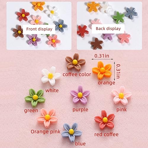 Miniatura 2 de 100 dijes de limo de flores, 5 pétalos de resina de flores con parte trasera plana, cuentas de cabujones de plástico, abalorios de limo para hacer