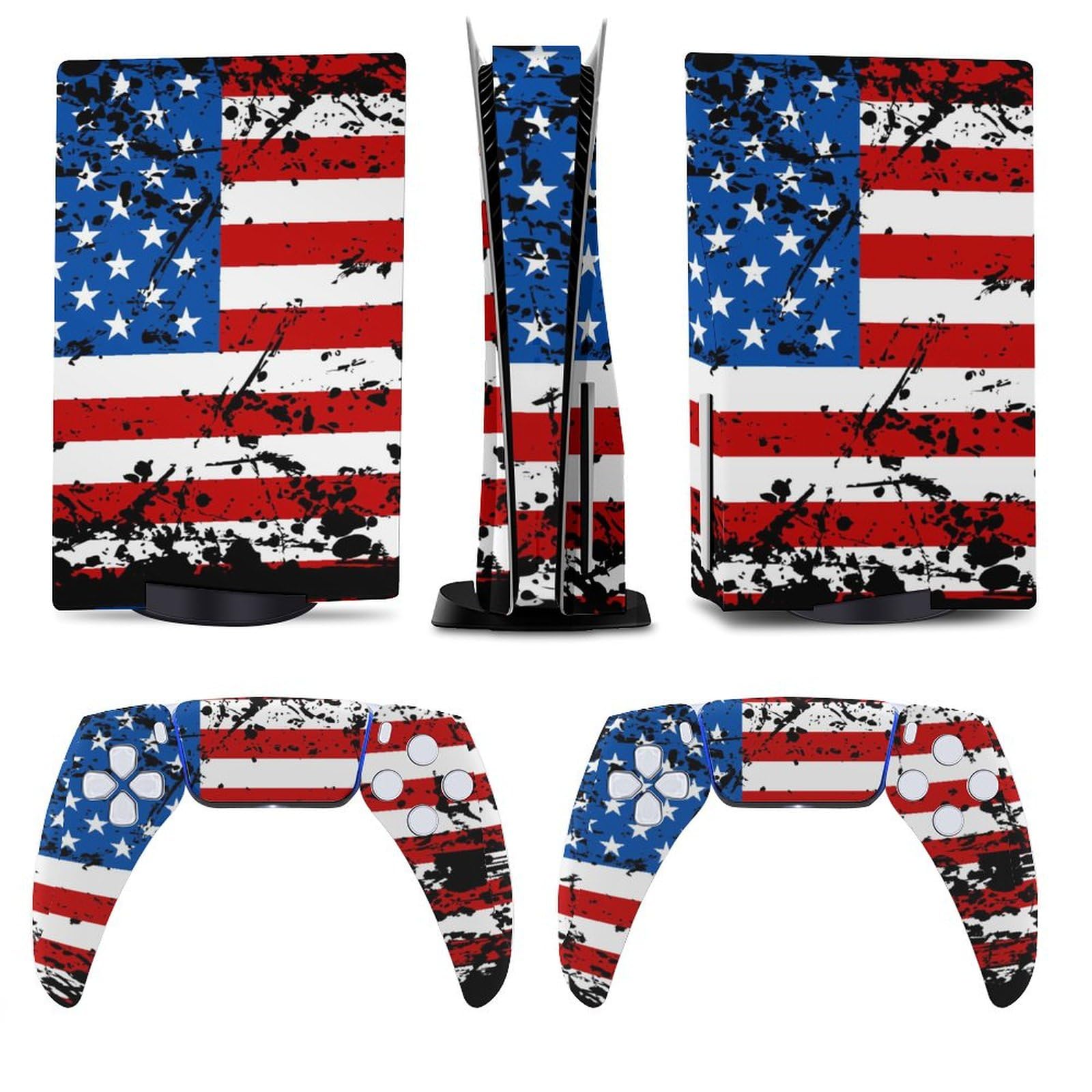 Grunge Old USA Flagge Skin für PS5 Konsole und Controller Zubehör Cover Skins Anime Vinyl Cover Aufkleber Komplettes Set für Playstation 5 Disc Edition