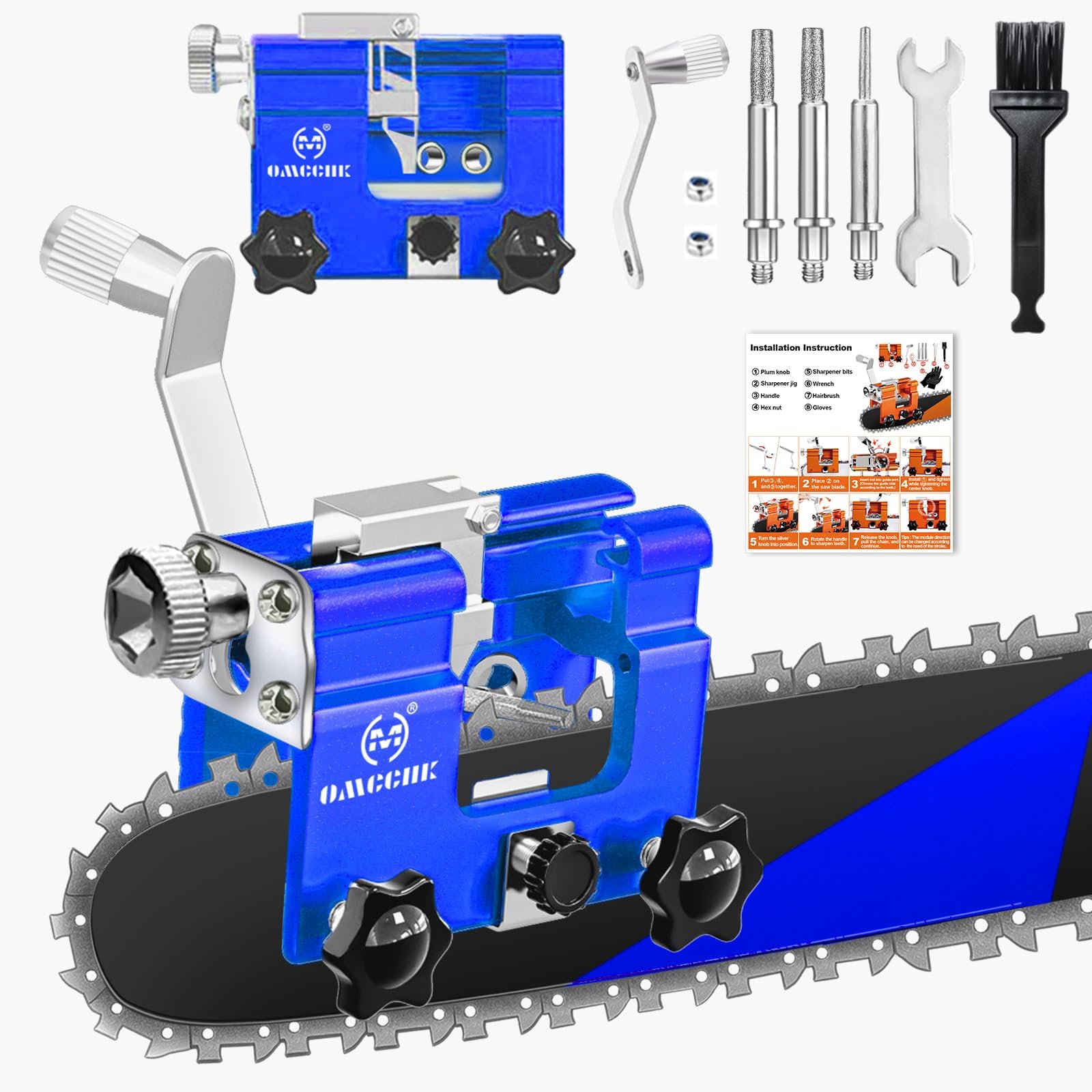 Chainsaw Sharpener, Chainsaw Sharpening Tool with 3 Burr Grinding Stone &amp; Cleaning Brush, Hand Crank Chainsaw Blade Sharpener, Portable Chainsaw Sharpening Kit for Sharpening Accessories