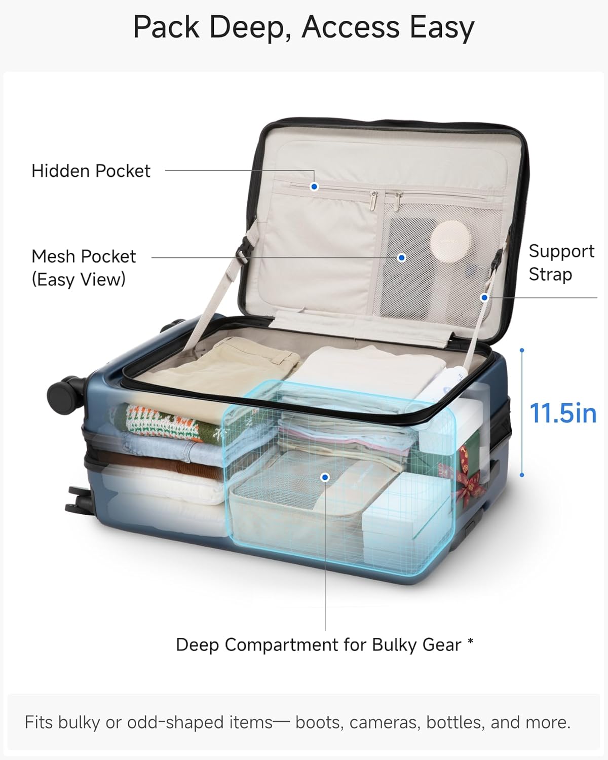 Checked Luggage Top Opening, FLT Expandable Polycarbonate Hard Shell Suitcase with Wheels (FX-Lite, Blue, 24 Inch, 63L-70L) - Image 4
