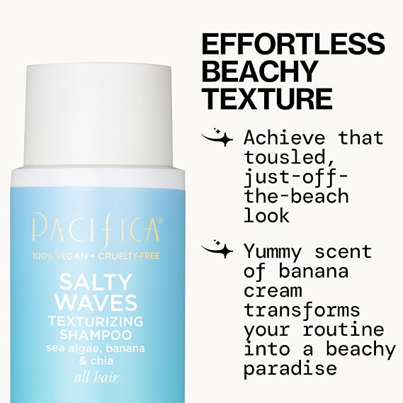 Pacifica Salty Waves Texturizing Shampoo & Conditioner Set Beachy Waves Hair Care for Fine or Wavy Hair, Sea Salt & Banana for Volume & Texture, Sulfate Free Surf Hair Duo, 12 oz Each