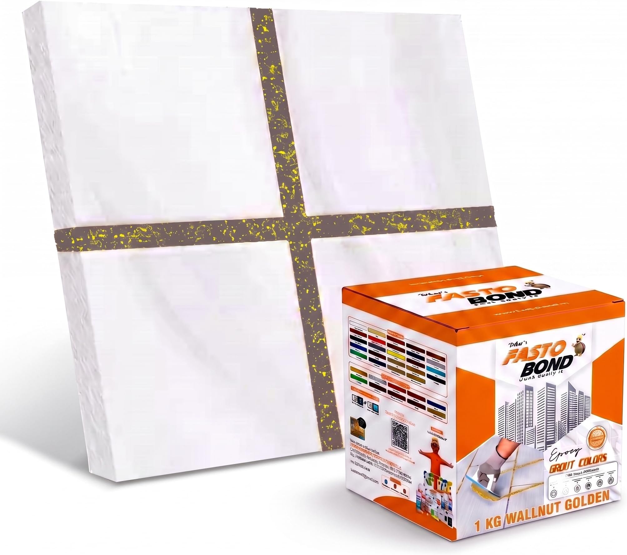 Resin Epoxy Grout - 1 Kg-3 Kg & 5 Kg - Goldan_ Glitter-Sparkle Colors Tile Grout_Fastobond | 3 Components Only | Premixed Glitter For Uniform Finish (1 Kg, Wall Nut Golden), 1 Bucket