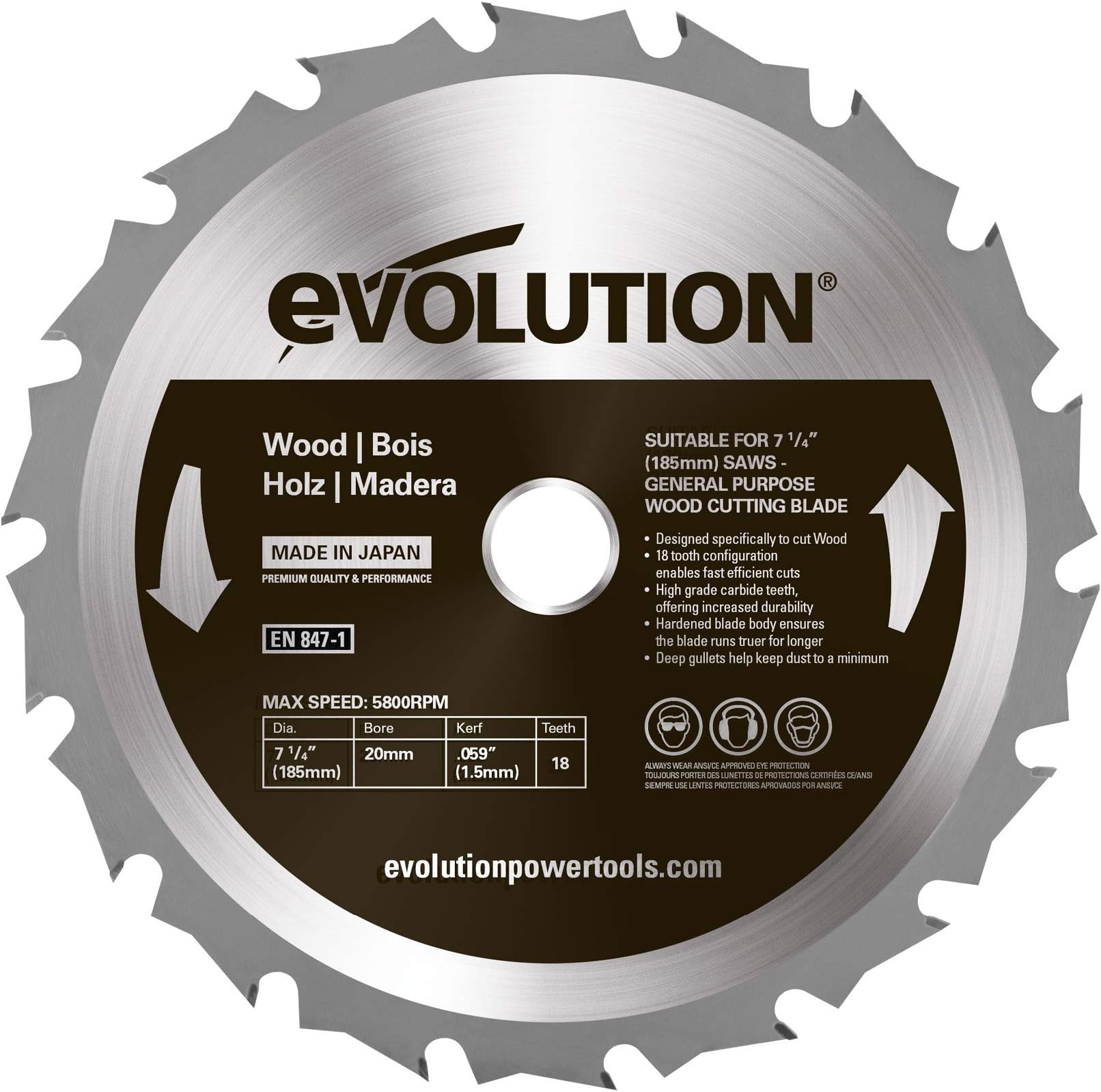 Evolution Power Tools 185BLADEWD 7-1/4-Inch Wood Cutting Bla