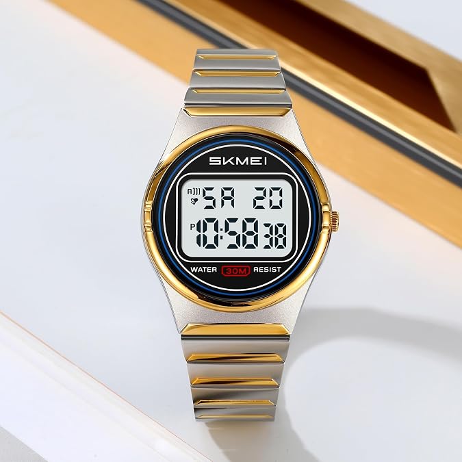 Gosasa Women's Petite Retro Digital Watch, Steel Bracelet, LED