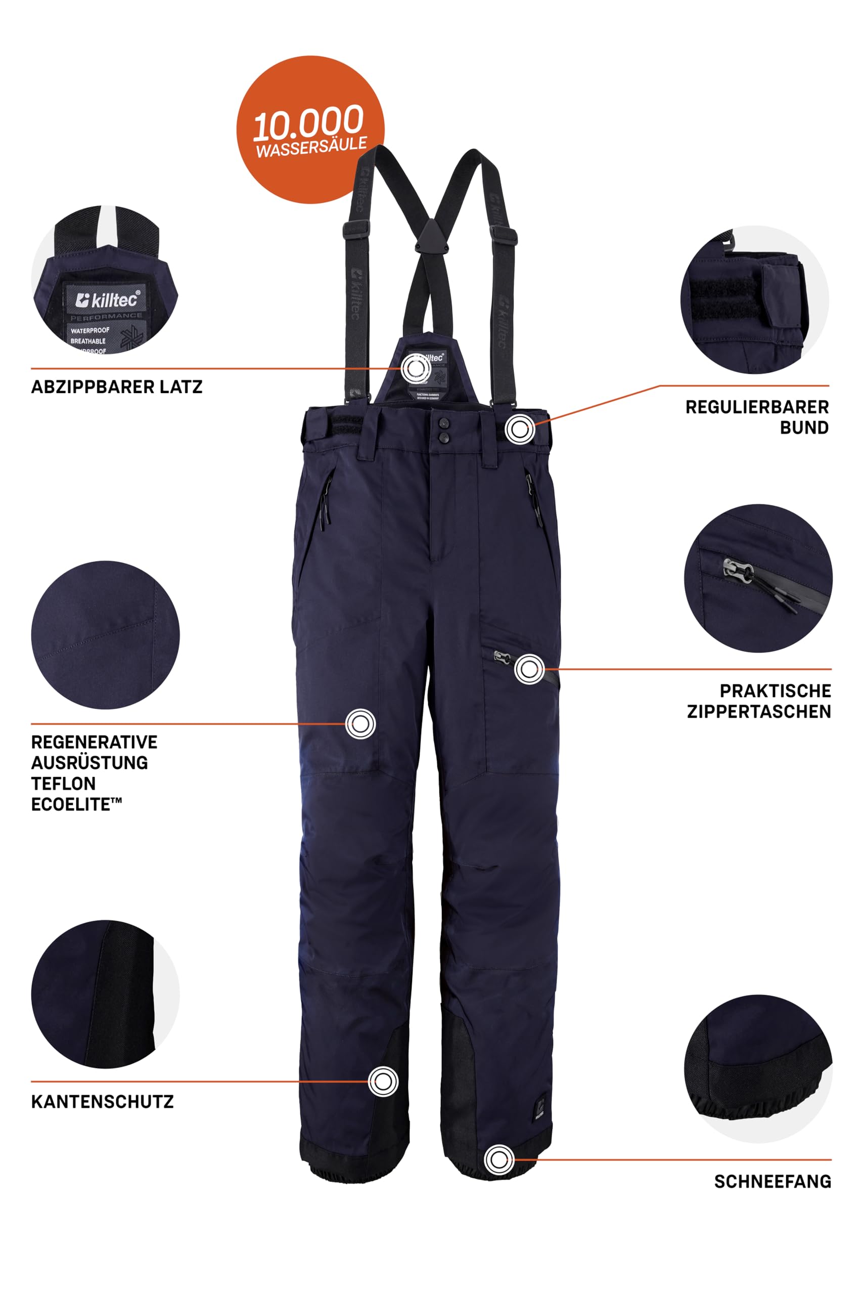 Killtec Boys Skihose 242 - Spodnie narciarskie z odpinanym szelkami i zabezpieczeniem krawędzi Chłopcy