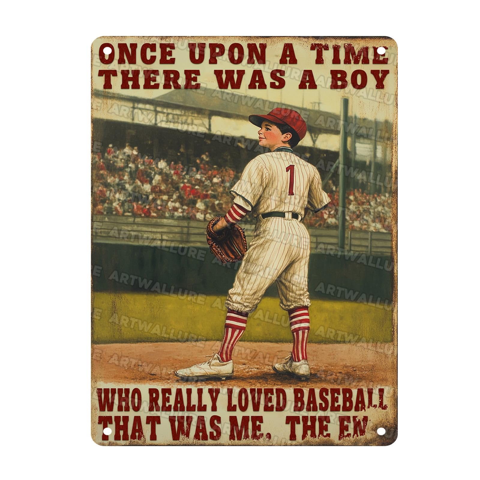 Baseball Metal Sign Once Upon A Time There Was A Boy Who Really Loved Baseball It Was Me Metal Poster Home Bathroom Aluminium Sign Art Wall Decor 12x16Inch