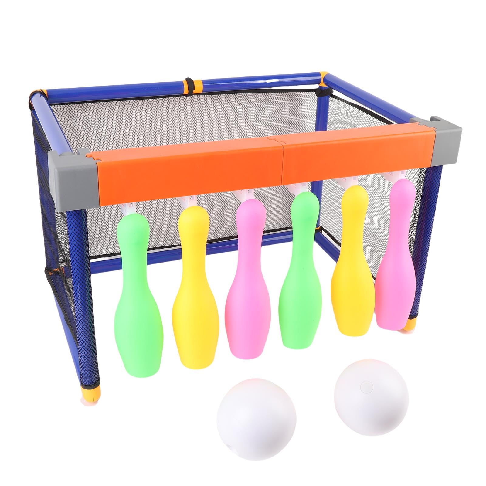 Wakects Set di Giocattoli da Bowling per Palloni da Calcio, Gioco di Bowling per Bambini 2 in 1 in Plastica con 6 Birilli, 2 Palline Illuminate e Porta da Calcio, Giocattolo Sportivo per Interni Ed