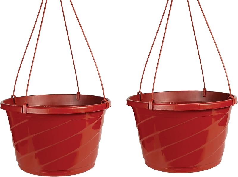 The HC Companies Macetero colgante redondo europeo, 12 pulgadas, arcilla, paquete de 2 | Plástico, ligero, resistente a los rayos UV, para plantas de interior y exterior, jardín, patio y decoración del hogar