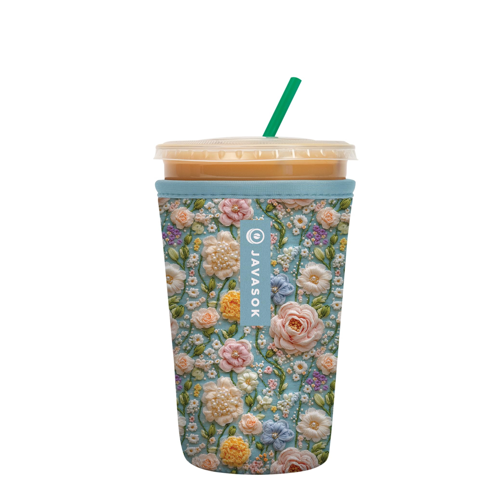 Sok It JavaSok Iced Coffee &amp; Cold Soda Insulated Neoprene Cup Sleeve (Garden of Pearls, Medium: 22-28oz)