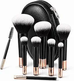 Kit Mini Pincéis de Maquiagem 10 Peças Travel Size com Nécessaire – Cerdas Macias para Make Completa - Preto