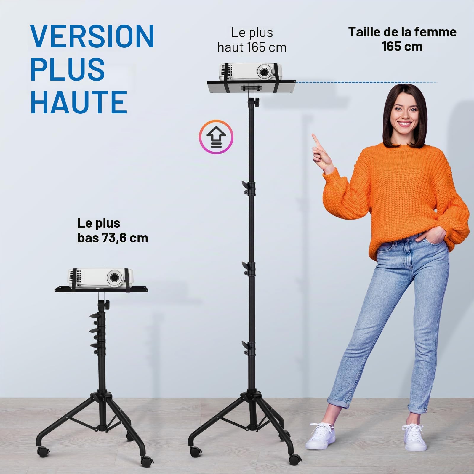 CAHAYA Support de Vidéoprojecteur Mobile Pliable Hauteur Réglable 73,6-165 cm Charge 10 kg