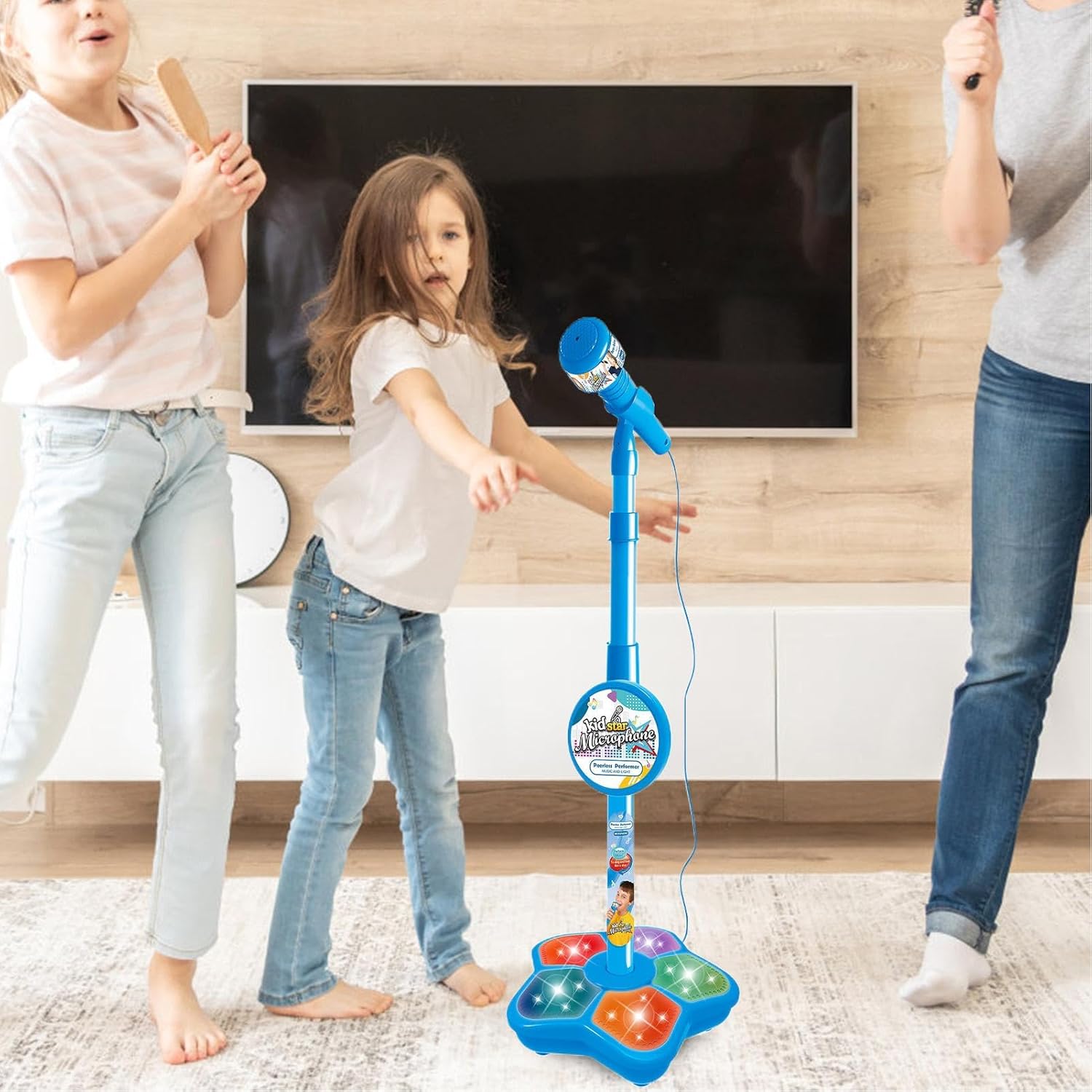 Kids Singing Playset, Kids Microphone with Tripod - Height Adjustable Song Toy,Smart Connection Song Toy with Lightweight Gift for Kids Boys Girls