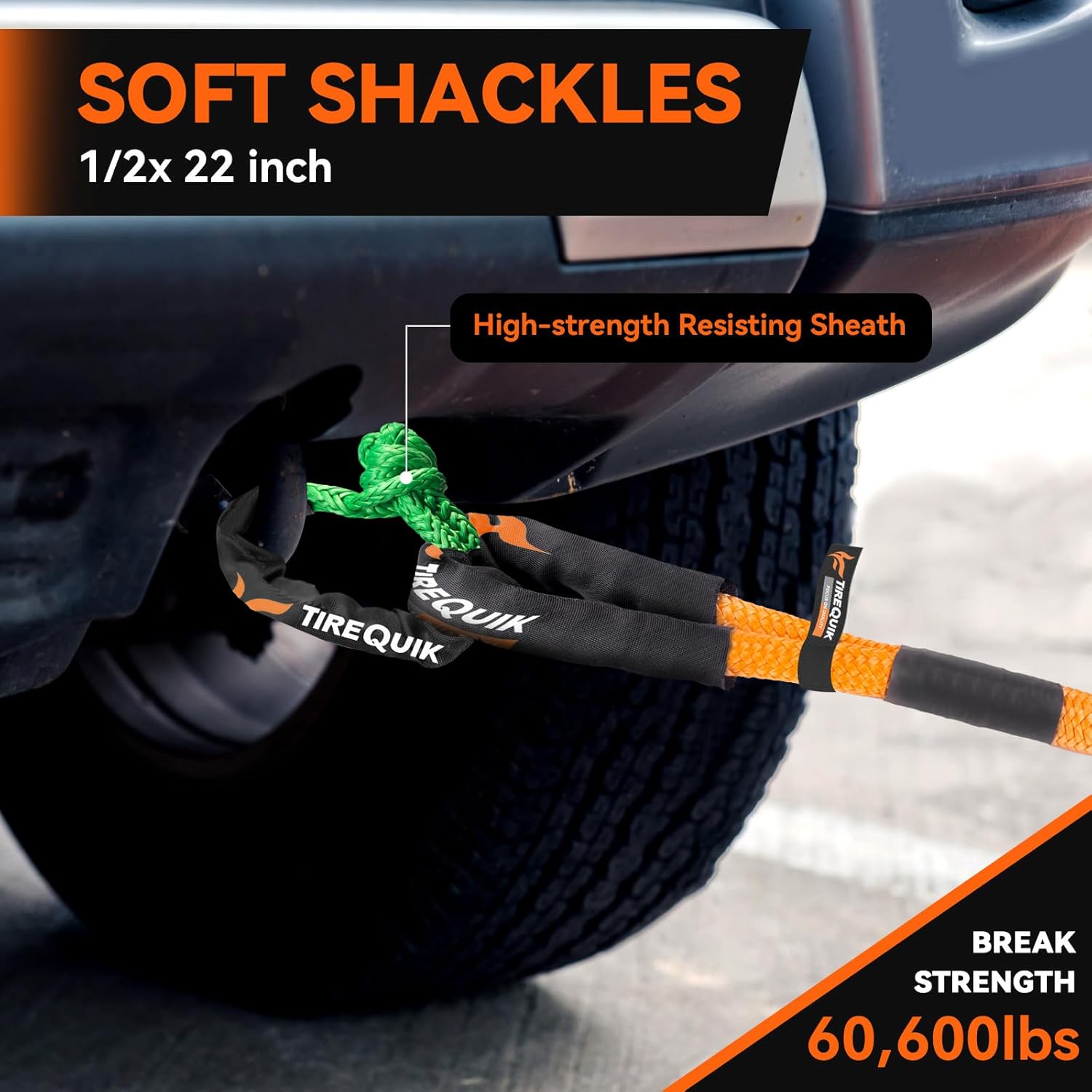 Kinetic Recovery Rope 1-1/8"x 30ft 51500lbs Heavy Duty Offroad Snatch Strap with 2 Soft Shackles, Kinetic Tow Rope Recovery Kit, 35% Elasticity Tow Ropes for Trucks SUV UTV ATV Tractor