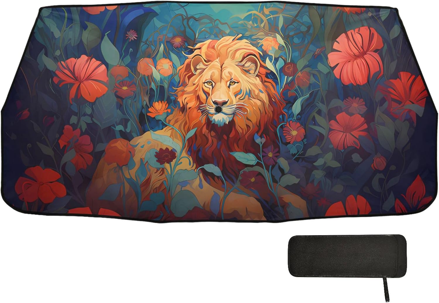 Car Umbrella Sun Shade Cover, Tiger and Poppy Umbrella Sun Shade for Car Truck Window Front Windshield, Blocks UV Rays Sun Visor Protector Sun Heat Reflector to Keep Your Vehicle Cool