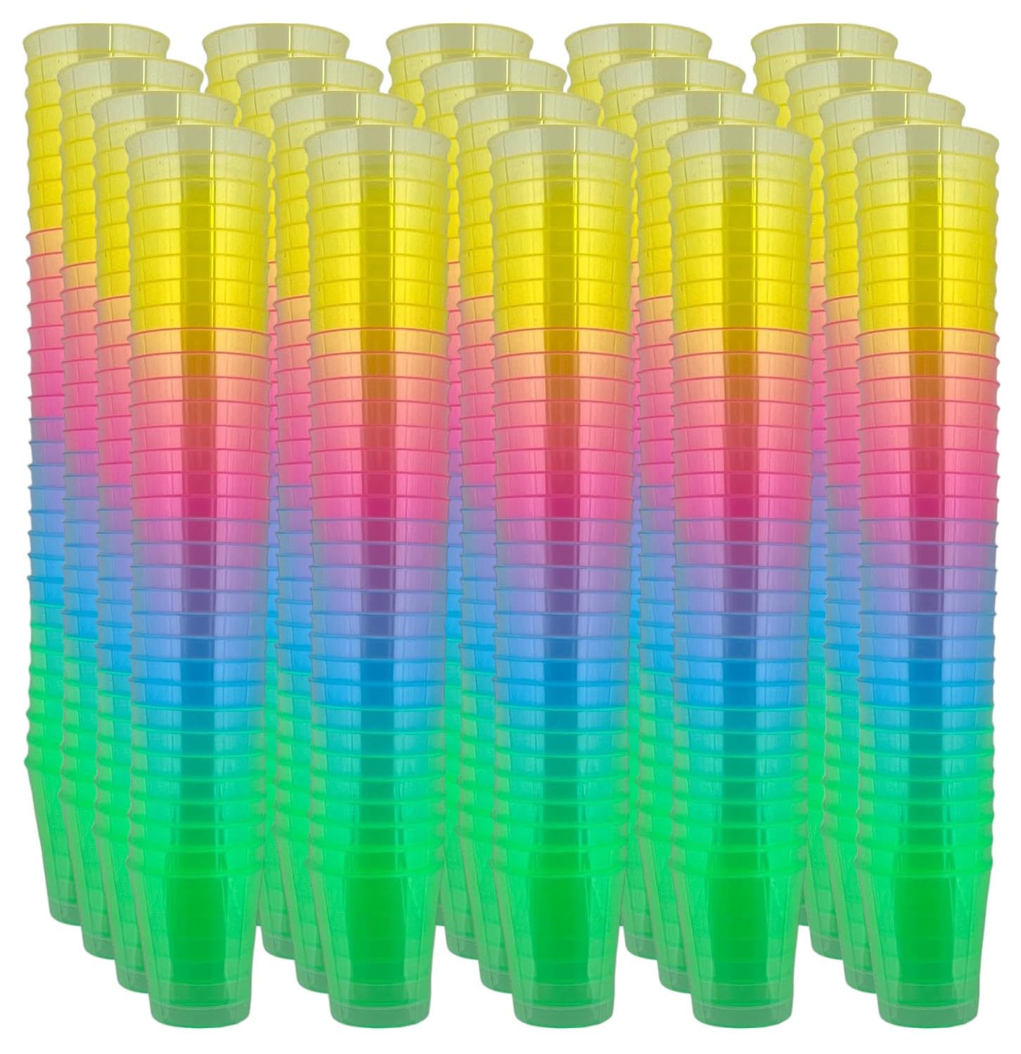 MIJOMA Lot de 640 verres à liqueur incassables en plastique robuste pour jello shots, desserts, fêtes, mariages, anniversaires, passent au lave-vaisselle, réutilisables, 29 ml (arc-en-ciel)