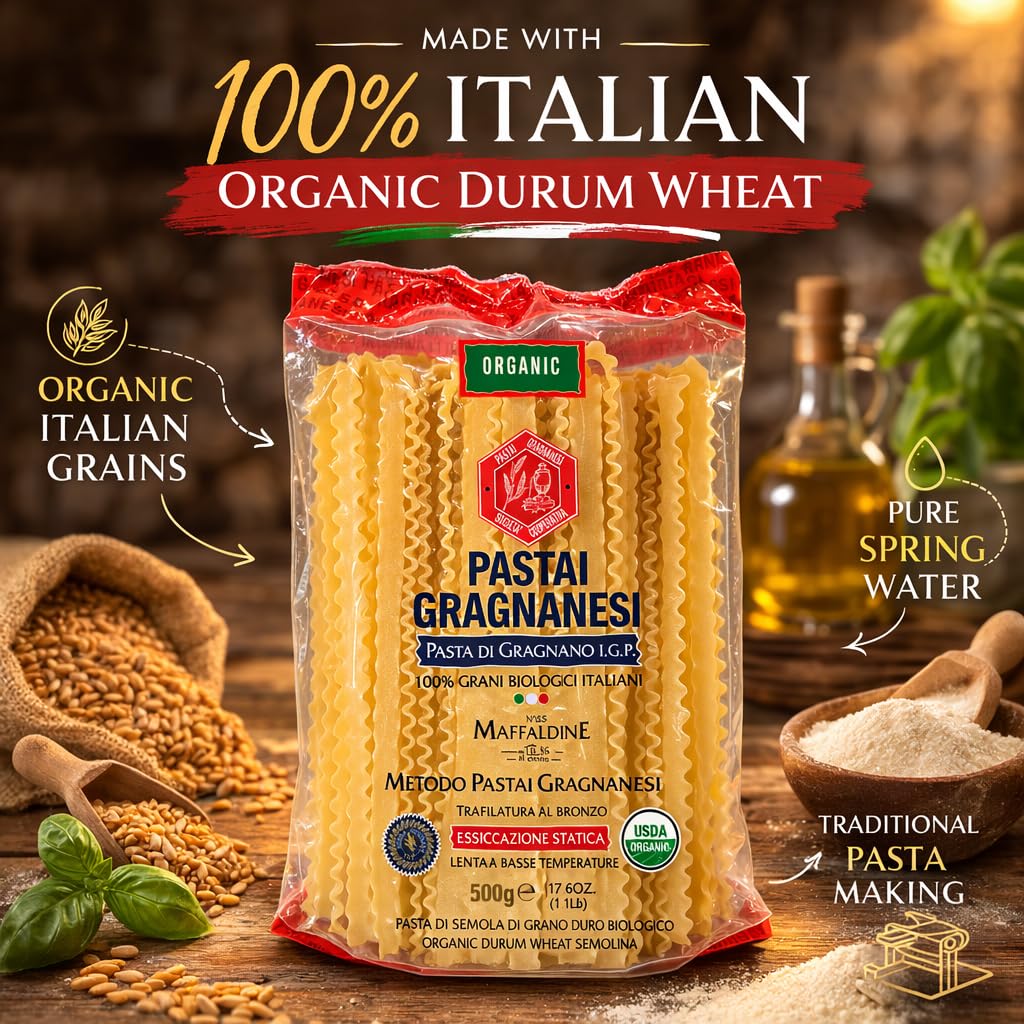 Pastai Gragnanesi Mafaldine Pasta di Gragnano I.G.P. – Organic Bronze Italian Pasta, Reginette Shape, Premium Pasta Imported from Italy – 17.6 oz (500g) – Pack of 5