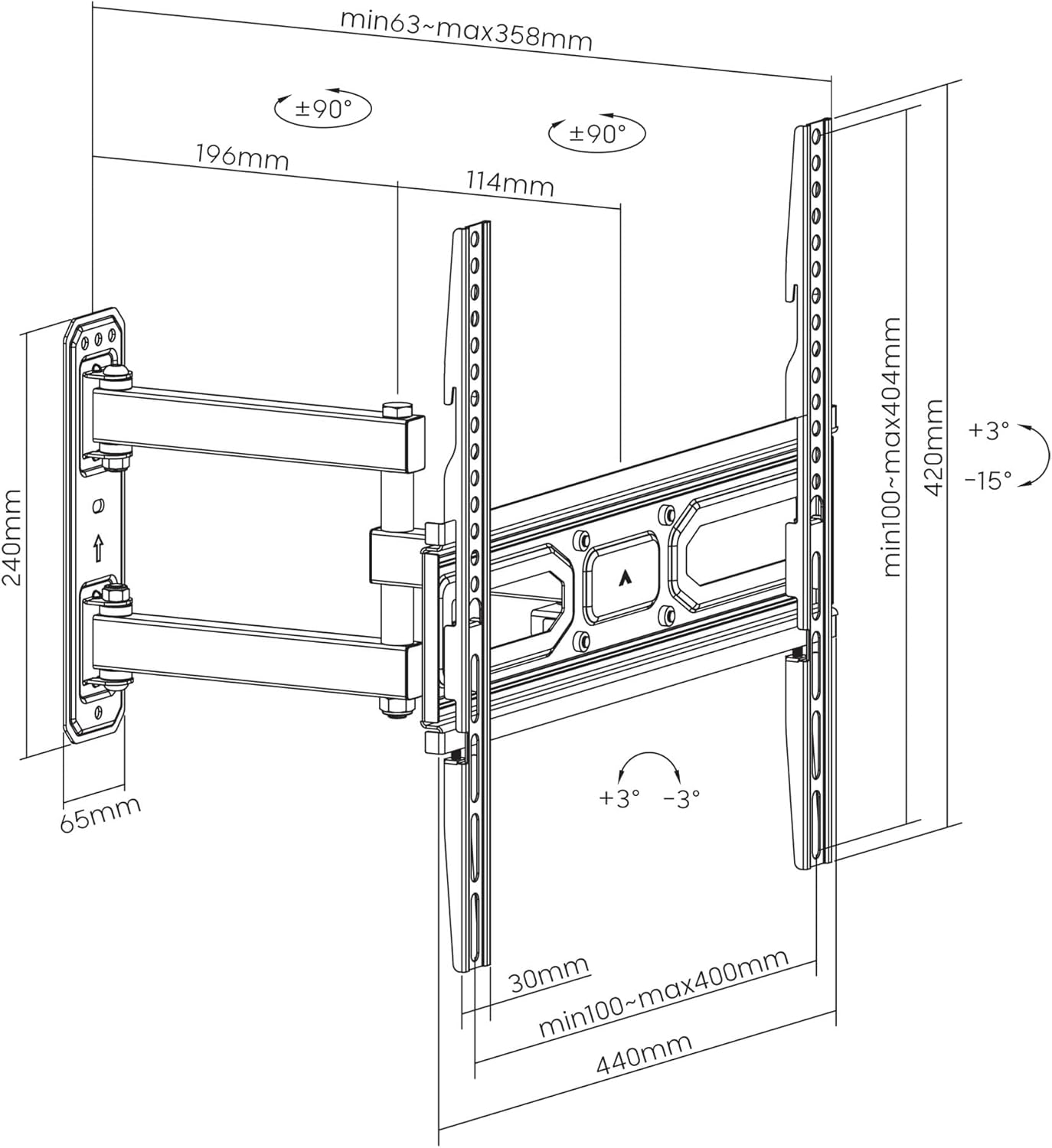 MANHATTAN 462419 Wall Bracket for LED LCD TV 32-55 Inches Full Motion Black