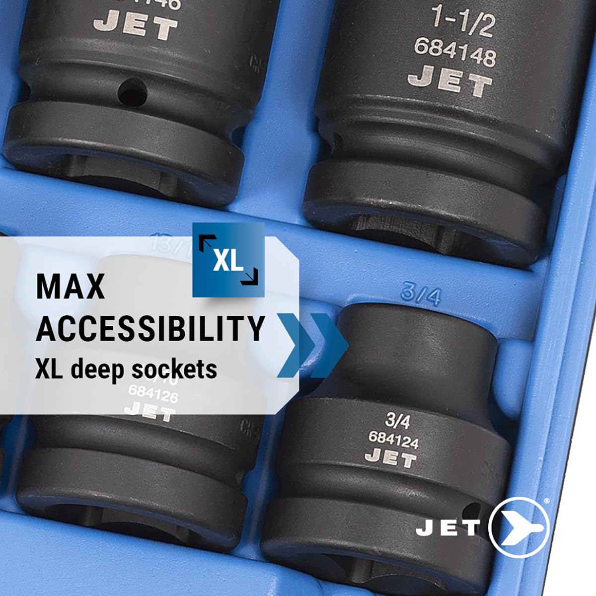 JET 1 Inch Drive Impact Socket Set - SAE 6 Point Standard Sockets with Torque Drive - 18 Pieces - 5