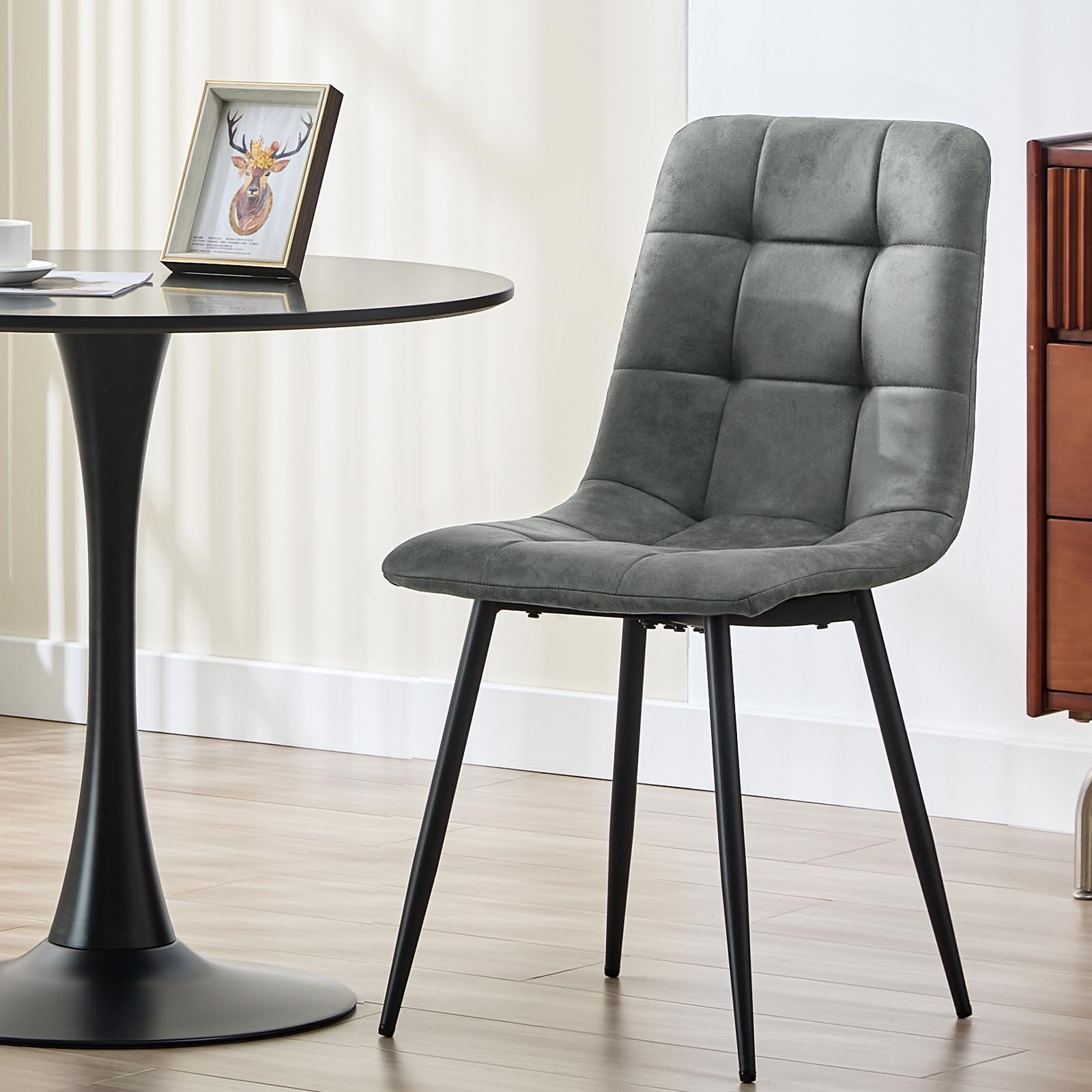LEWE Juego de 6 Sillas de Comedor, Sillas de Comedor Tapizadas, Silla Tapizada de Tejido Técnico, Silla de Cocina, Silla de Salón, Silla de Diseño con Respaldo Patas de Metal