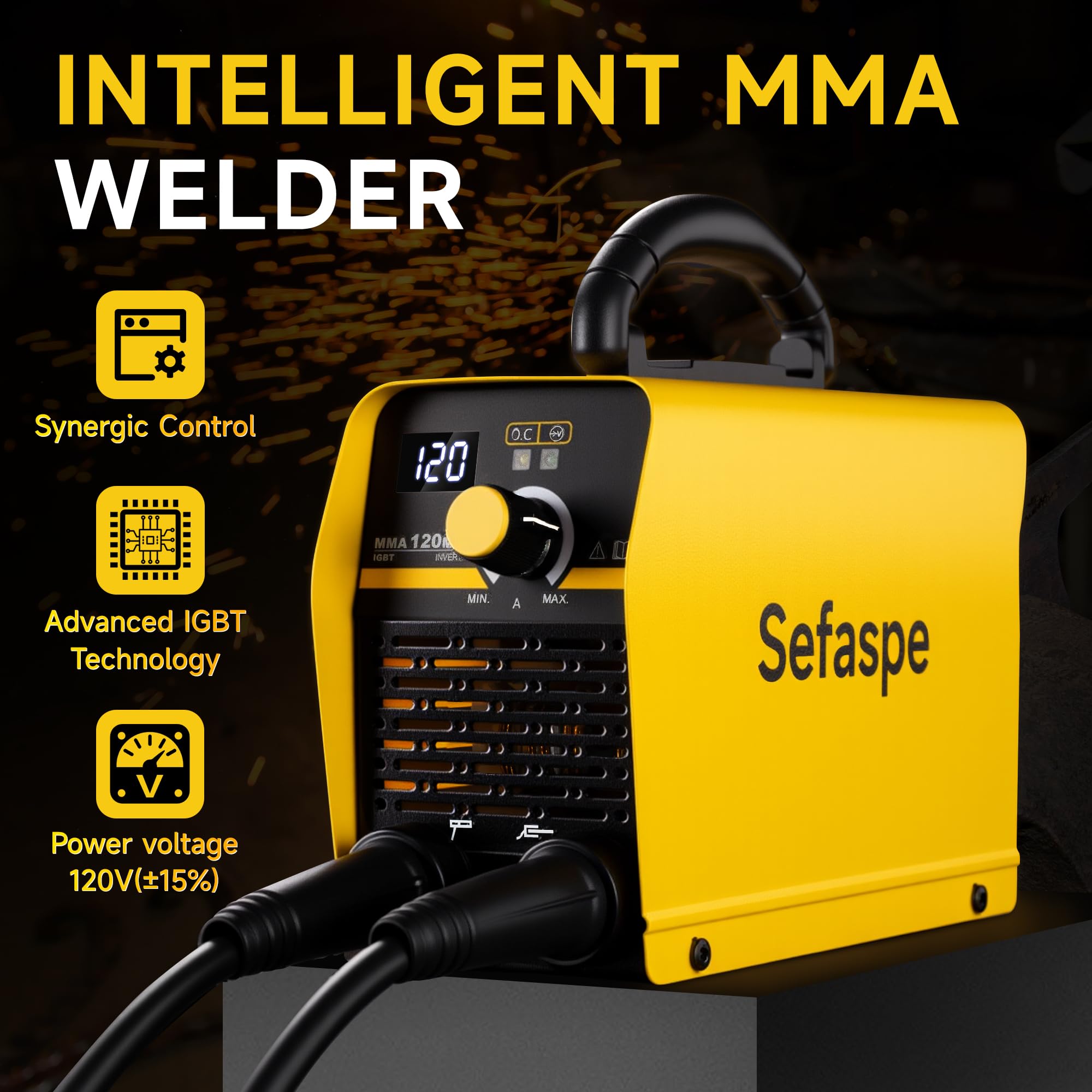 Soldador de palo, máquina de soldadura MMA 110 V 120 A IGBT inversor control sinérgico máquina de soldadura portátil con arranque en caliente, fuerza de arco, antiadherente, pistola de
