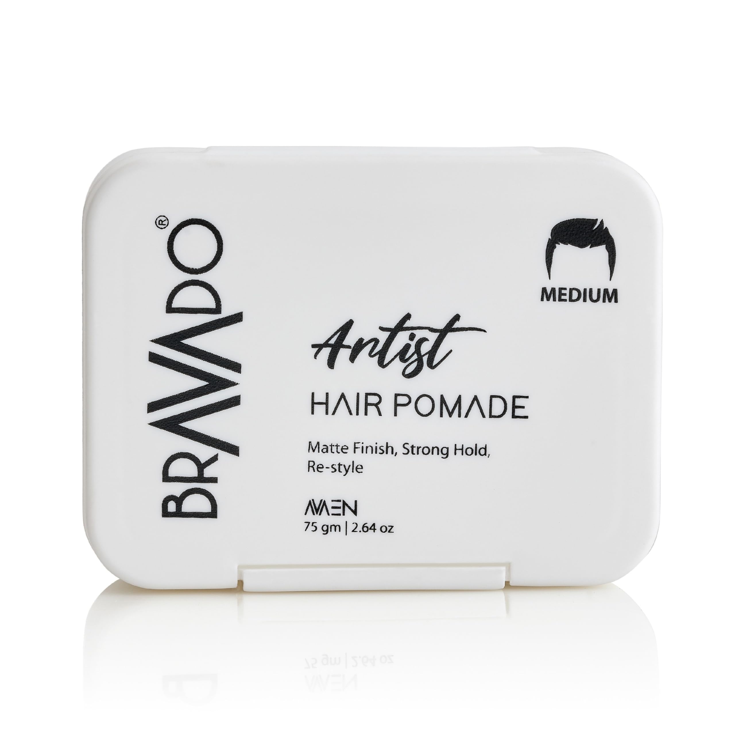 BRAVADO Artist Hair Pomade for Men | Strong Hold Hair Styling Pomade | Natural Shine Finish for Slick Back, Side Part & Textured Hairstyles | Barber Style Grooming Product | 75g
