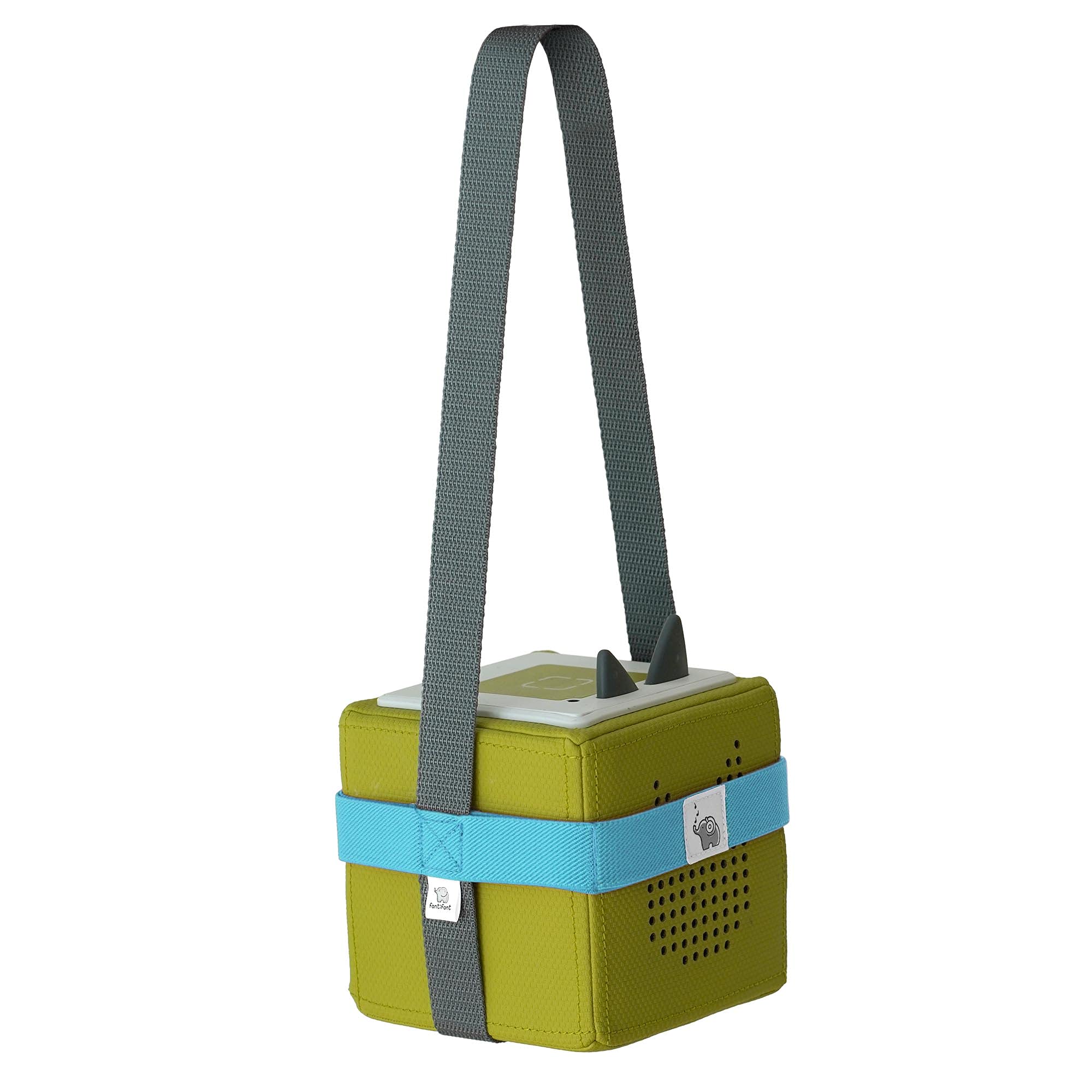 Toniebox Carrier for Box and up to 8 Tonies I Carry Strap with sturdy elastic band I 8 Tabs for Tonie audio characters I turquoise blue