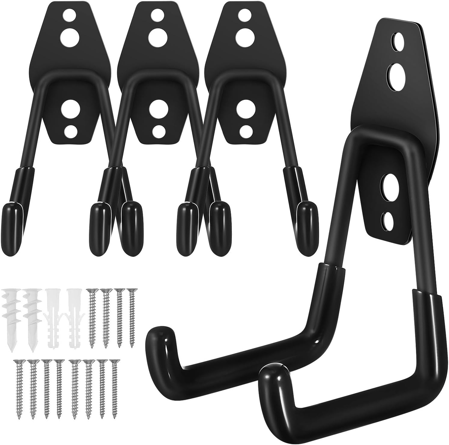 Heavy Duty Garage Wall Hooks Metal Utility Hooks Small Tool Hangers for Garage Storage and Organization 4pcs Black