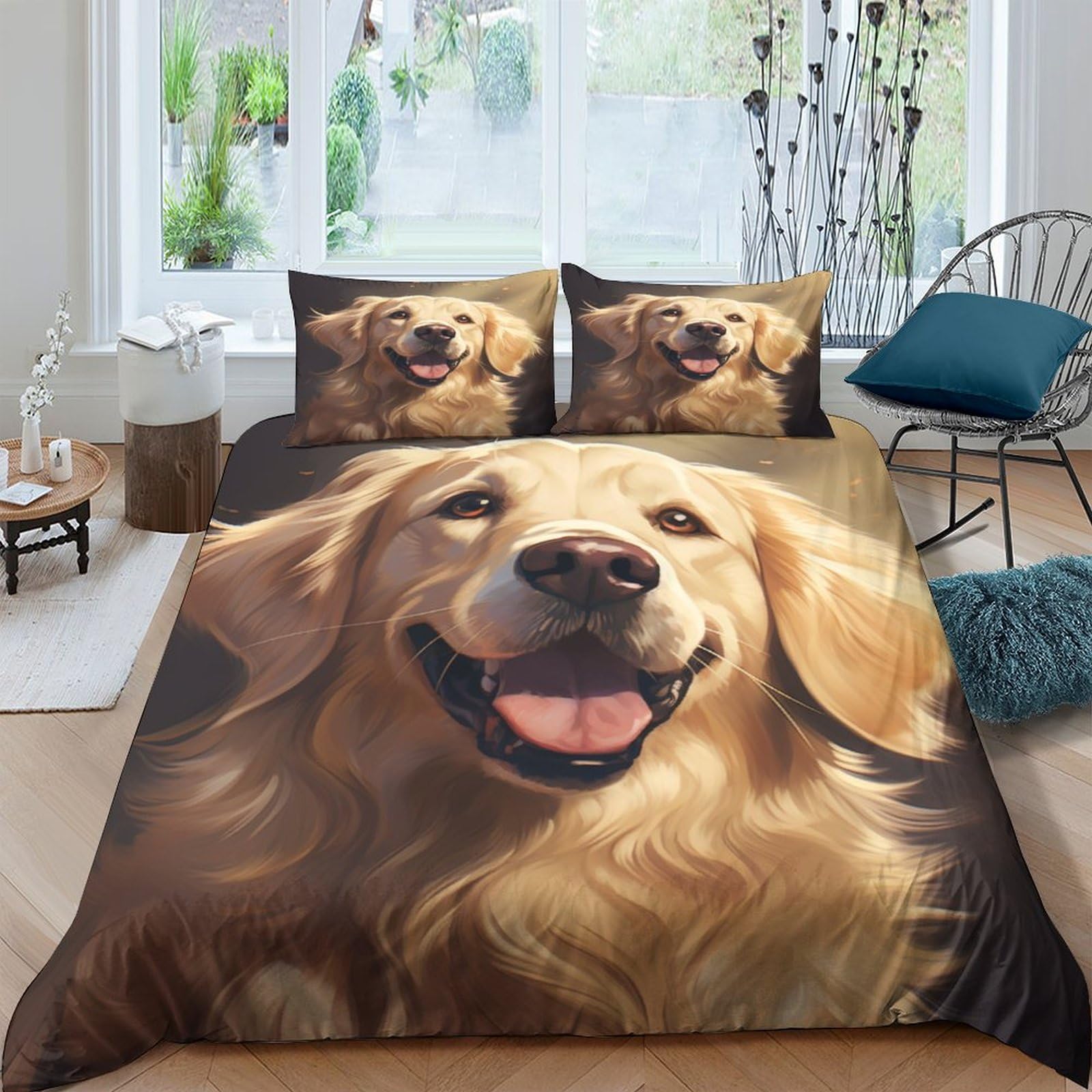 Parure de lit 3 pièces Golden Retriever anti-pli et hypoallergénique pour lit ado et enfant