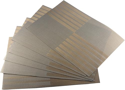 Miniatura 2 de Crossweave - Juego de 6 manteles individuales de vinilo tejido antideslizante, aislamiento térmico, resistente a las manchas, lavables, (6, marrón)