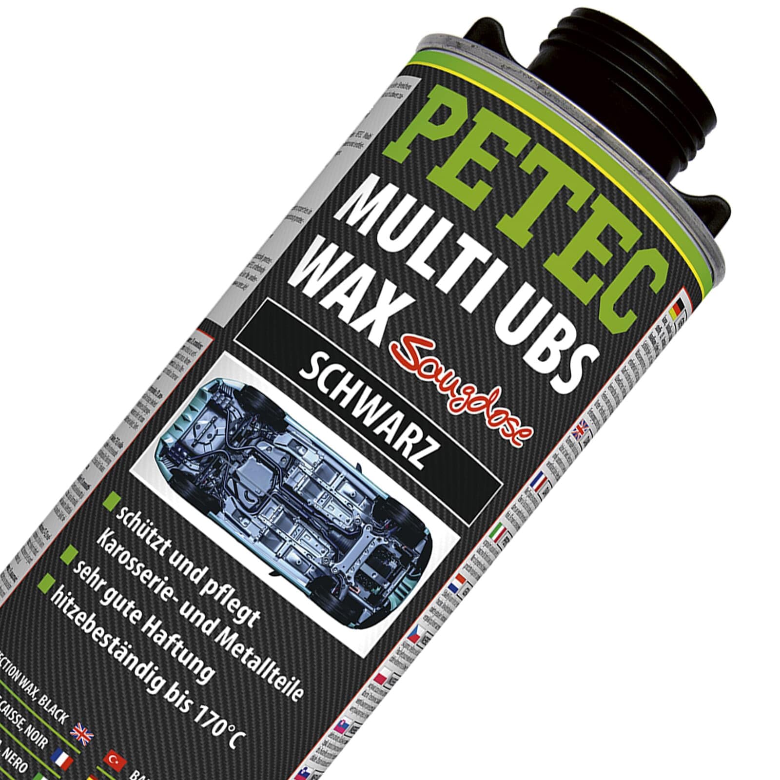 BandelOne enthält 6X 1L PETEC Unterbodenschutz Multi UBS Wax Saugdose Steinschlagschutz Schwarz