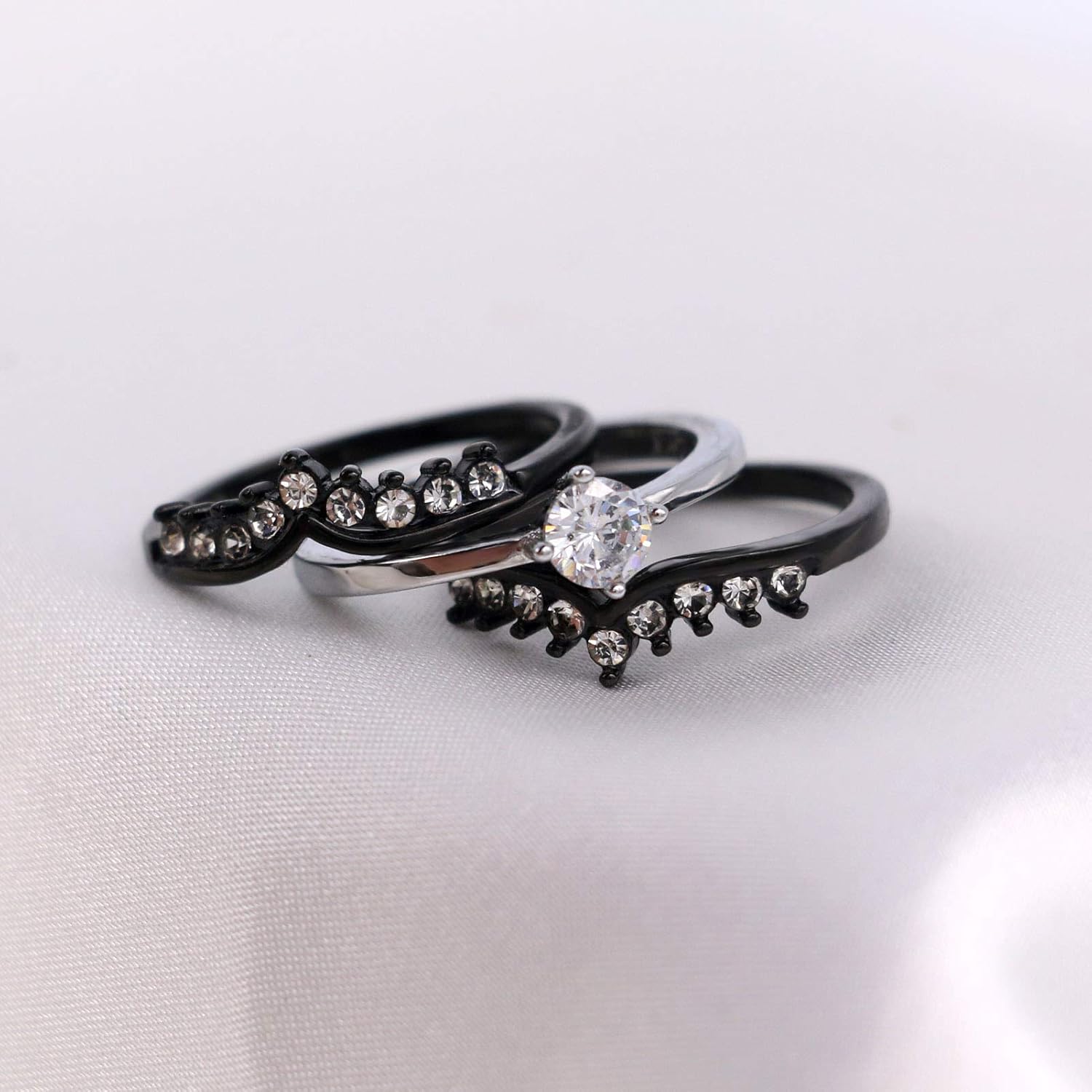 Bridal Sets Black Gold Plated Womens Wedding Bands Blue Cz Engagement Ring Sets - Image 5