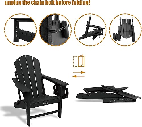 Miniatura 5 de FOOWIN Adirondack - Juego de 2 sillas de salón con bandejas portavasos, sillas plegables de patio resistentes a la intemperie, sillas de hoguera