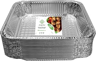 Dispaosable Aluminum 12.7 X 10.4 X 2.5 Inch Foil Pans (Pack of 100) - Tin Half Size Deep Steam Table Aluminum Trays - Great for Cooking, Heating, Barbecue Grills, Baking, Storing, and Prepping Food