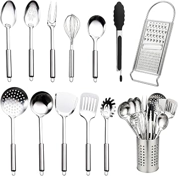 13 Pcs Stainless Steel Kitchen Utensils Set with Holder, Heat-Resistant Nonstick Cooking Utensil Set, Dishwasher Safe & Mirror Polished for Chef
