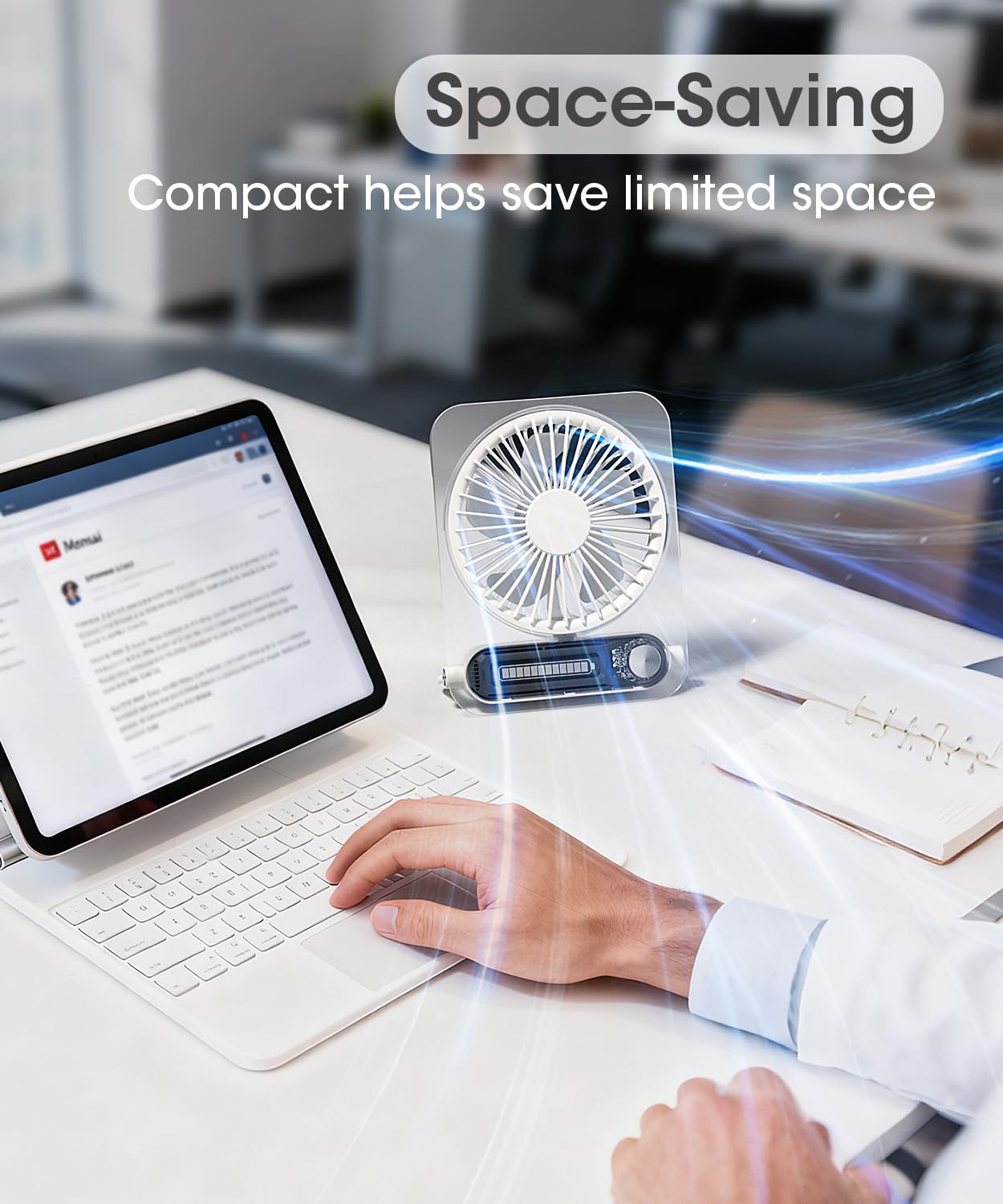 Ventilador de escritorio pequeño, silencioso, ventilador portátil personal, funciona con pilas recargables y alimentado por USB, delgado y plegable, 3 velocidades para escritorio de mesa en 4