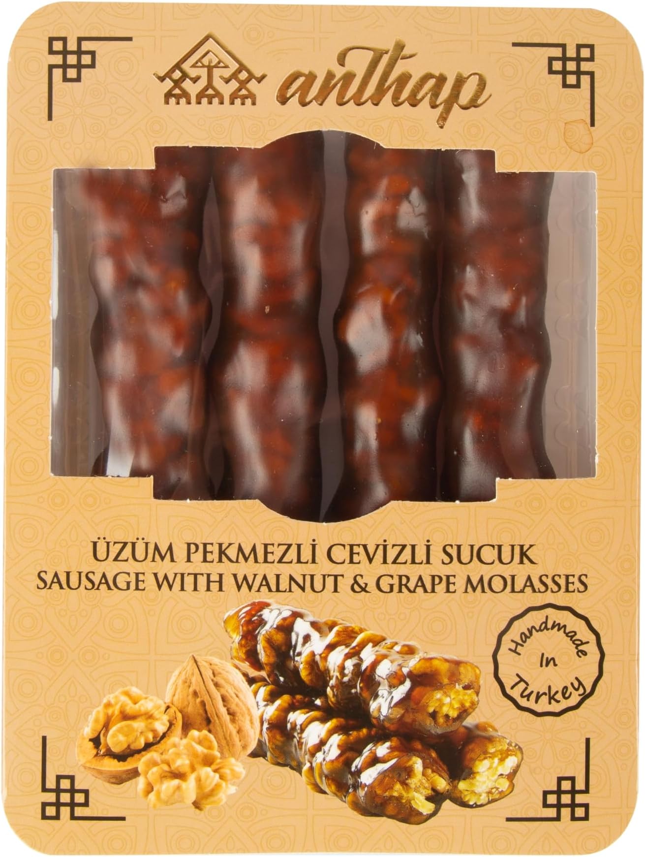 Anthap Sausage Delight with Walnut and Grape Molasses, Traditional Recipe, Crunchy Walnut Filling, Rich Grape Molasses, Handcrafted Delight, Gluten-Free & Vegan-Friendly, 350g