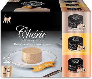 CHÉRIE Healthy Living Series Wet Cat Food Chicken Variety Pack, with Premium Chicken, Tomato, Pumpkin - Silky Mousse Texture, Grain-Free, for All Life Stages - Kitten/Adult/Senior, 24 Pack, 2.8 oz Can
